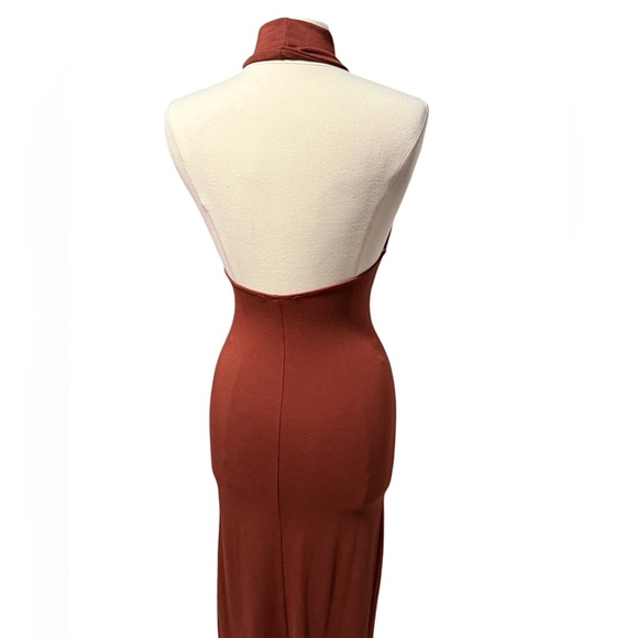 Fore Slinky Soft Rust Brown Open Back Sleeveless Halter Midi Dress Small NWOT - Picture 4 of 9